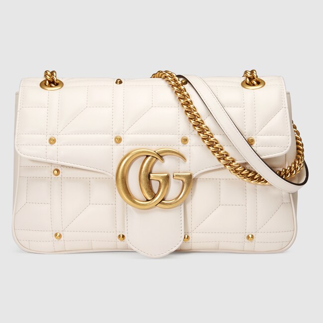 Gg Marmont Medium Matelassé Shoulder Bag In White Leather Gg Marmont Medium Matelassé Shoulder Bag In White Leather With Studs Gucci Women S Bags