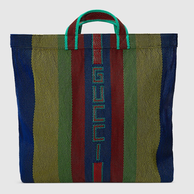 Woven Rubber Gucci Tote In Multicolor With Stripe Woven Rubber Gucci Tote In Multicolor With Stripe Men S Totes