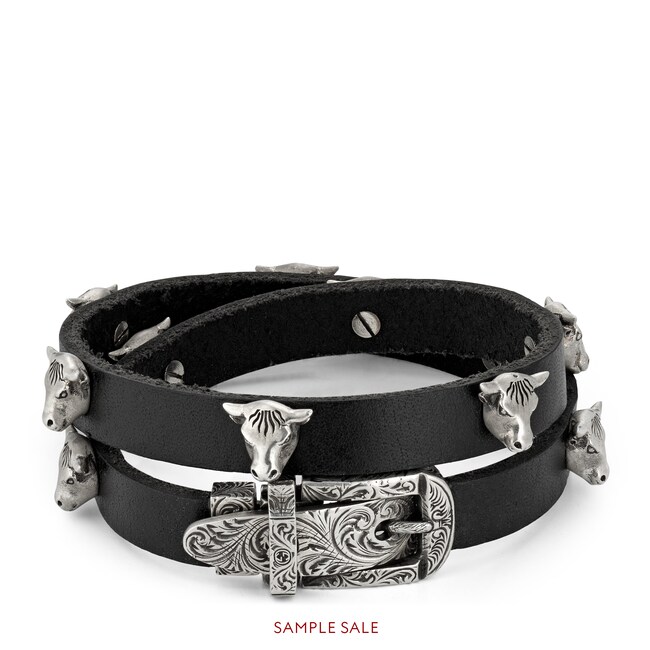 Anger Forest Double Wrap Leather Bracelet In Black Gucci Anger Forest Double Wrap Leather Bracelet In Black Gucci Silver Bracelets