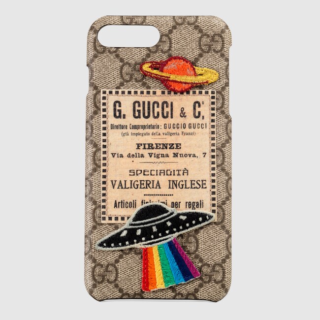 gucci courrier iphone 8 plus case in beige ebony gg supreme canvas