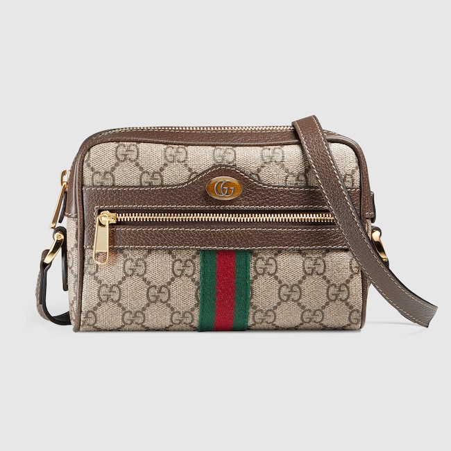 Ophidia Gg Supreme Mini Bag In Beige Ebony Canvas A Ophidia Gg Supreme Mini Bag In Beige Ebony Canvas A Material With Low Environmental Impact Brown Leather Trim Gucci Women S Shoulder