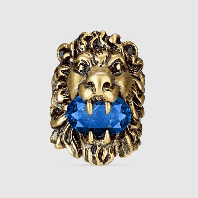 Lion Head Ring With Crystal Gucci Rings 402763j1d704068