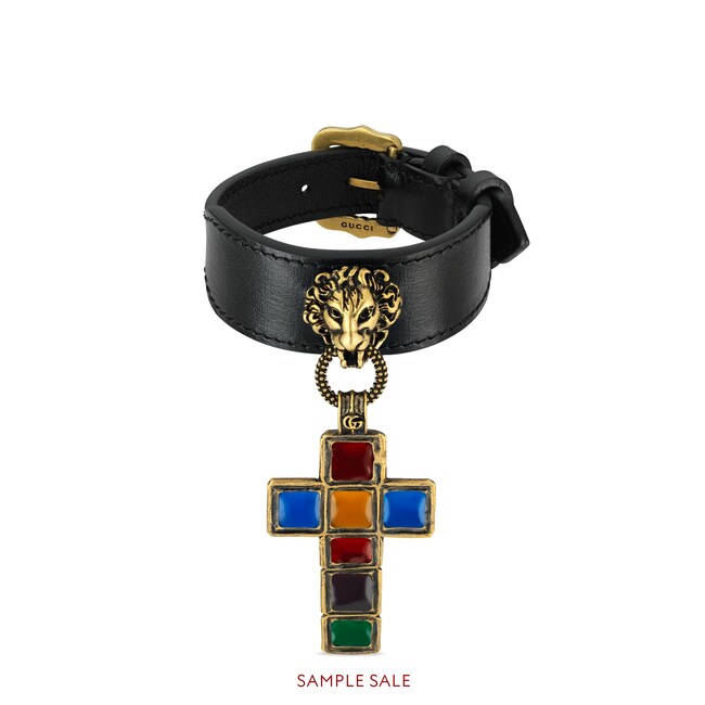 Leather Bracelet With Cross Pendant In Black Gucci Gifts Leather Bracelet With Cross Pendant In Black Gucci Gifts For Women