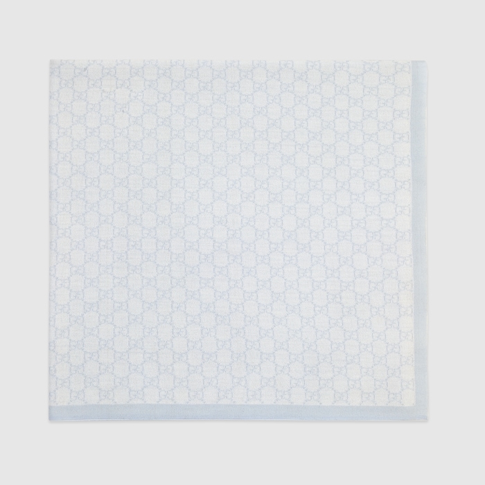 GUCCI ブランケット 〔ベビー〕GGパターン ウール イタリア製 グッチ White / Light Blue GG Wool Pattern Baby Blanket | GUCCI® SI