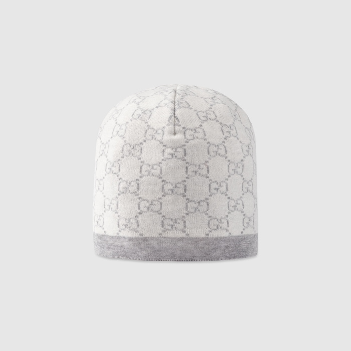 GUCCI グッチ GGパターン ウール ハット ベビー White And Grey GG Wool Baby Pattern Hat | GUCCI® US