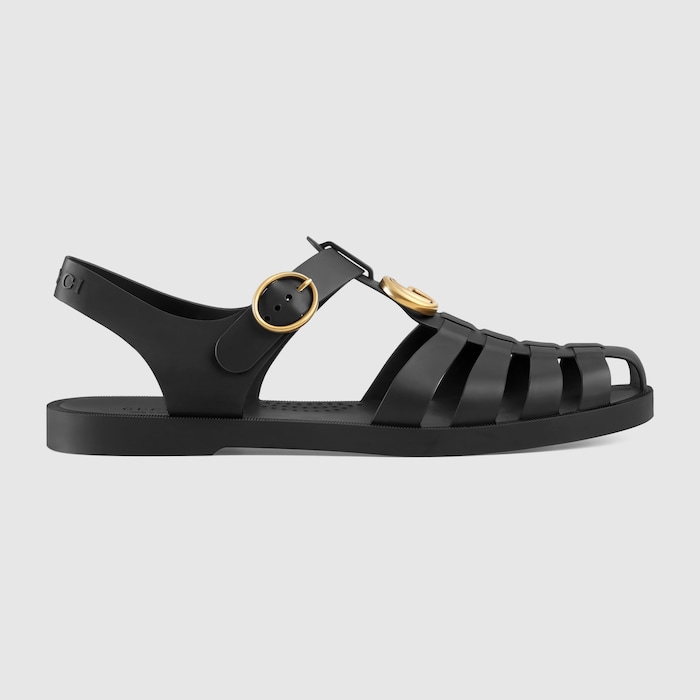 Black Rubber Buckle Strap Sandal | GUCCI® SI