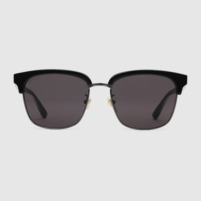 Shiny Black Ruthenium Metal Rectangular-Frame Sunglasses | GUCCI® US