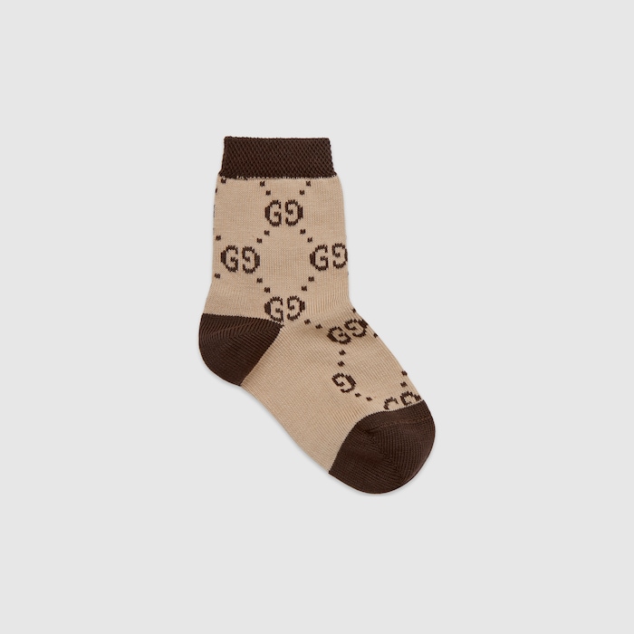 GUCCI GGロゴデザイン ベージュソックス Beige / Brown Cotton Baby GG Socks | GUCCI® US