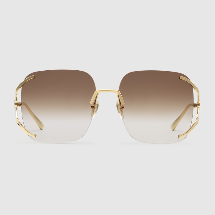 Square metal sunglasses in brown shaded lens | GUCCI® CA
