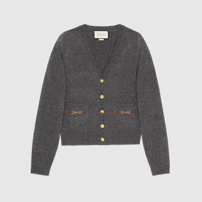 【未使用品】グッチ カーディガン カシミヤ100% ホースビット 金ボタン 赤 ホースビット付き カシミア カーディガン ・グレー | GUCCI公式