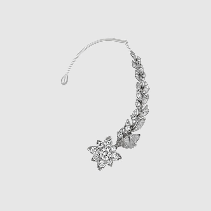 グッチ フローラ〕ダイヤモンド 18Kシングルピアス ・18Kホワイト