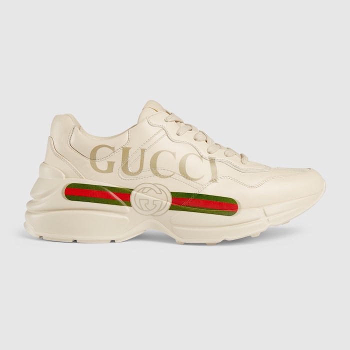 Women's Ivory Leather Rhyton Vintage Gucci Logo Sneaker | GUCCI® RO