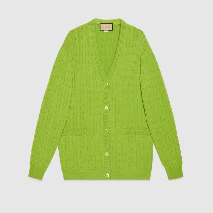 Wool cashmere cardigan in bright green | GUCCI® SG