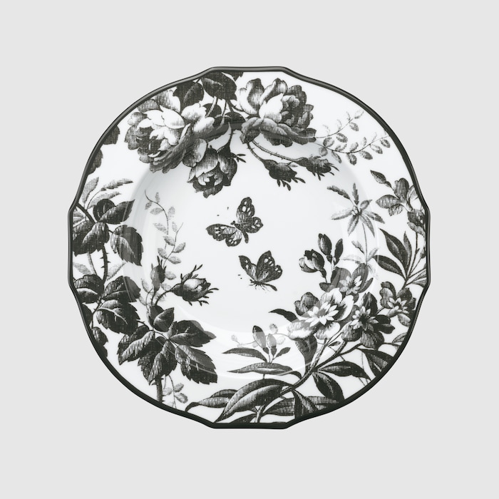 GUCCI グリーン 陶器皿 2枚セット Herbarium rim soup bowl, set of two in black and white porcelain