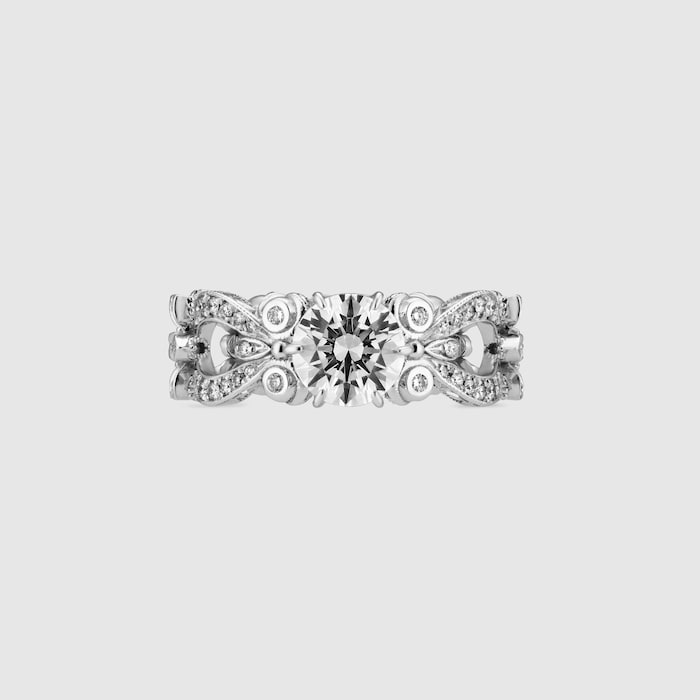 Gucci Flora 18k solitaire ring in white gold | GUCCI® US