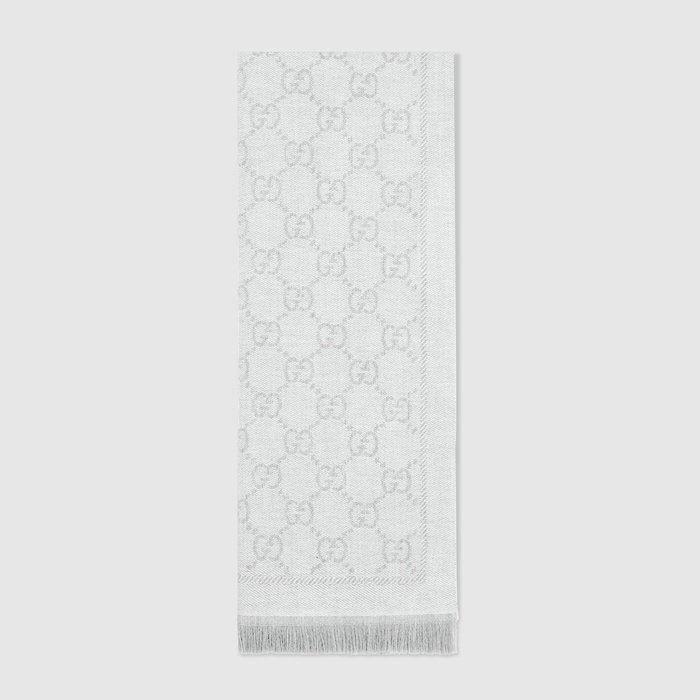 GG jacquard knitted scarf in silver | GUCCI® US