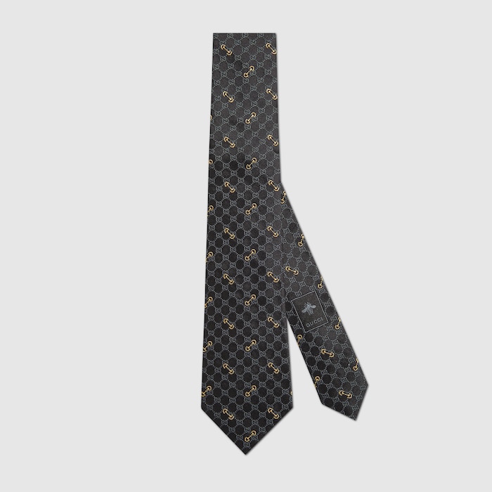 GG silk jacquard tie in black/grey | GUCCI® US