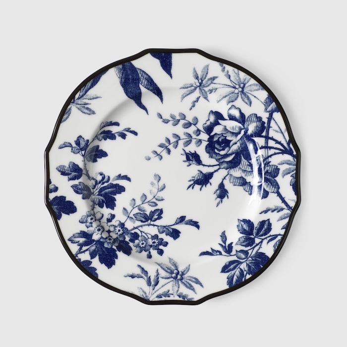 Herbarium dessert plate, set of two in blue and white porcelain