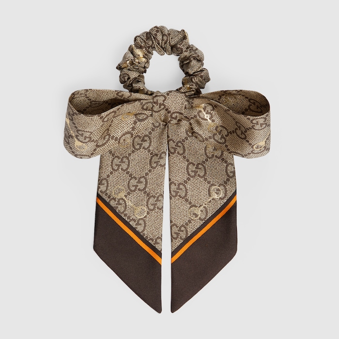 【GUCCI】GG Logo Canvas Scrunchie Beige Brown GG canvas scrunchie with crystals in brown and camel | GUCCI