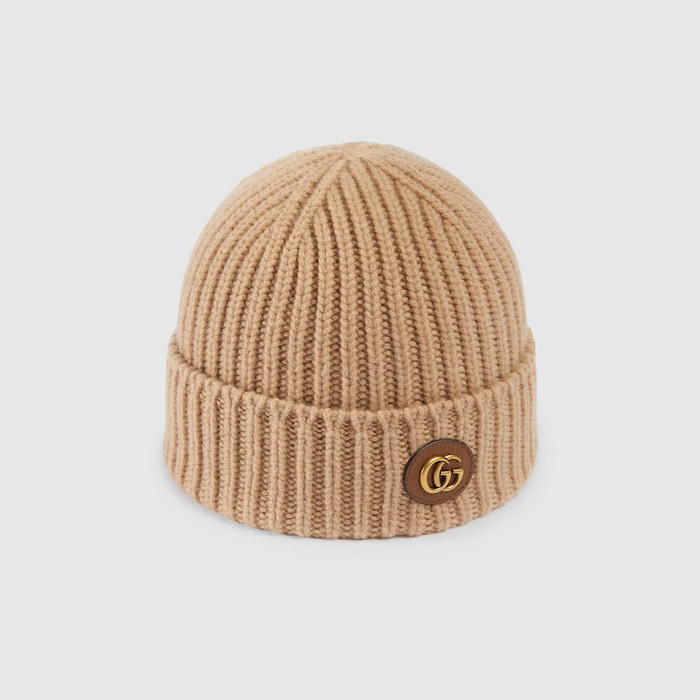 Wool cashmere hat with Double G in camel | GUCCI® US