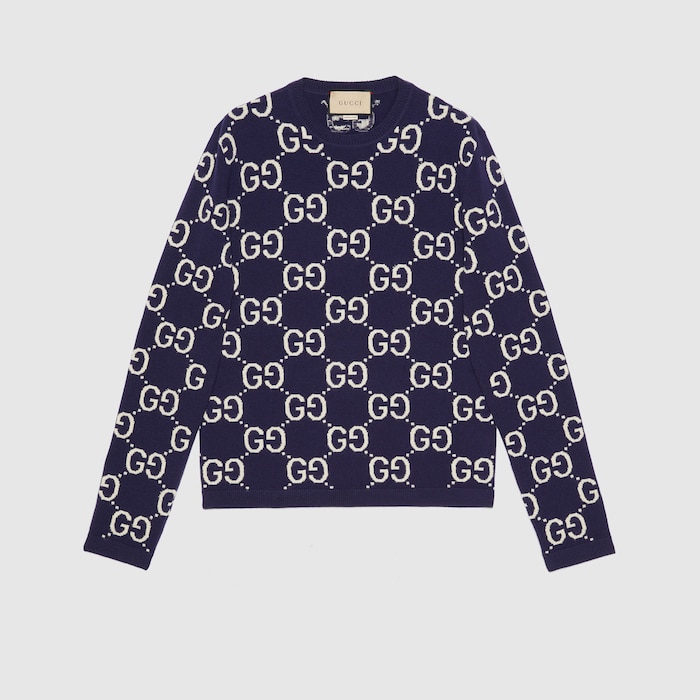 スウェット・トレーナー GUCCI NAVY BLUE SWEATSHIRT IN GG JACQUARD 692900_XKCC5_4492_001_100_0000