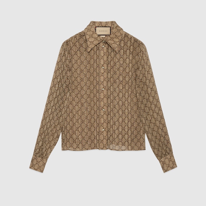 最高級★GUCCI★GGシルククレープ シャツ★シルク★モノグラム★ 最高級☆GUCCI☆GGシルククレープ シャツ☆シルク☆モノグラム☆