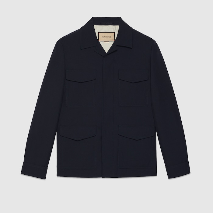グッチ Gucci Wool Jacket Embroidered wool and silk hooded jacket in dark grey and