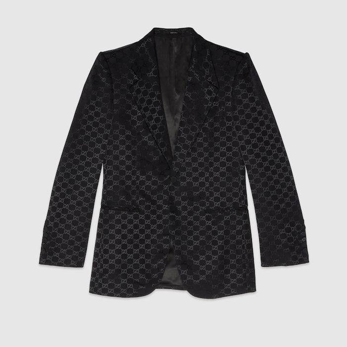 GUCCI 黒 パターン入り ビジネスジャケット イタリアサイズ54 GG コットンヴィスコース フォーマルジャケット ・ブラック | GUCCI公式