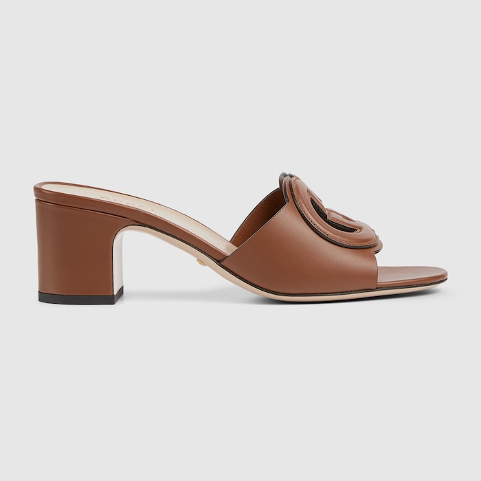 Women's slide sandal with Interlocking G in brown leather | GUCCI® ZA