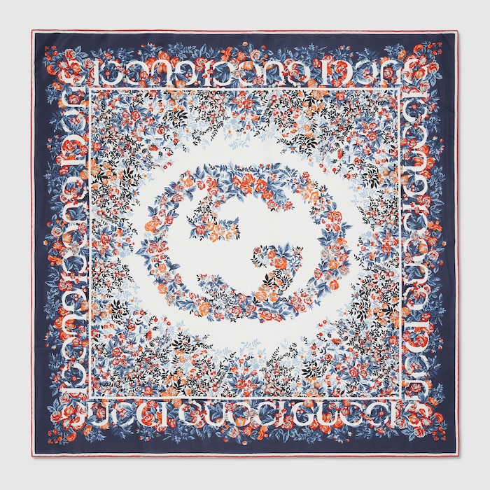 プリント シルクツイル スカーフ ・ネイビー＆レッド | GUCCI公式