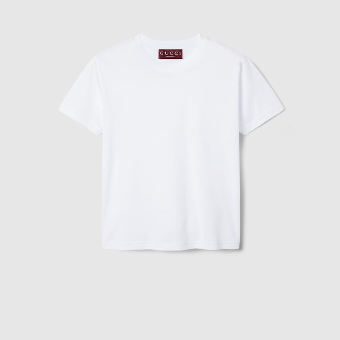 極美品△GUCCI グッチ 787299 ロゴエンブロイダリー コットンジャージー クルーネック 半袖シャツ ホワイト M 箱付き イタリア製 正規品 レディース エンブロイダリー コットンジャージー Tシャツ ・ホワイト | GUCCI公式