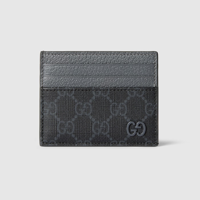 Grey trim GG card case in black GG Supreme | GUCCI® US