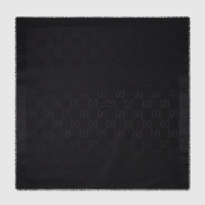 GGジャカード シルクウール ショール ・ブラック | GUCCI公式