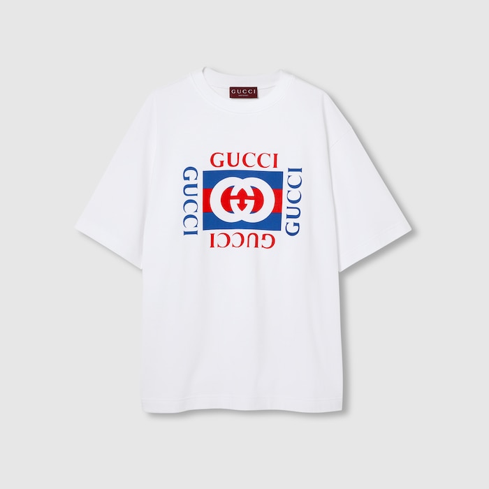 Cotton jersey T-shirt with Gucci print in white | GUCCI® ZA