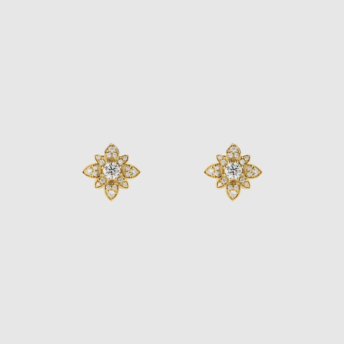 グッチ フローラ〕日本限定 18K ダイヤモンド スタッズピアス ・18K