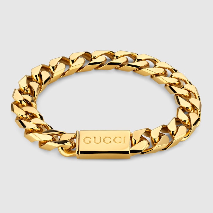 GUCCI ゴールド Gロゴ ブレスレット Gucci Script chain bracelet in yellow gold-toned metal | GUCCI® US