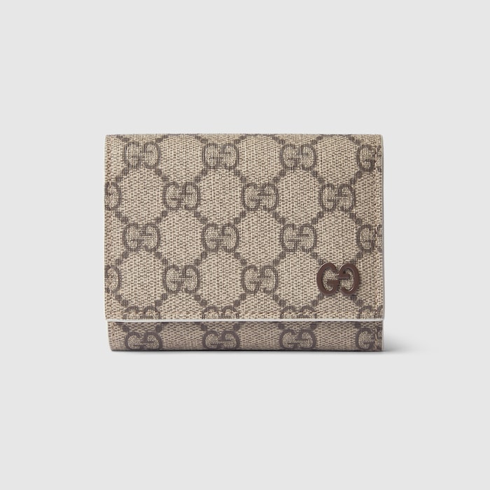 ①GUCCI Tri-Fold Wallet Interlocking G Ivory interior GG tri-fold wallet in beige and ebony Supreme