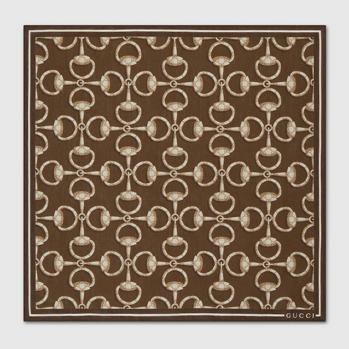 専用GUCCI ハンカチ 日本限定 ホースビット プリント コットン ハンカチ ・ブラウン