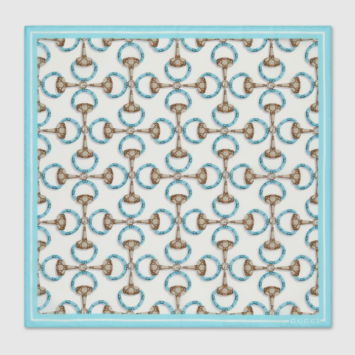 日本限定 ホースビット プリント コットン ハンカチ ・ライトブルー