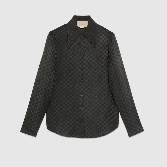 瀬谷 ⭐️GUCCI グッチ　ドレスシャツ　シルク混　イタリア製　GG柄　黒 720539_ZAISQ_1000_001_100_0000