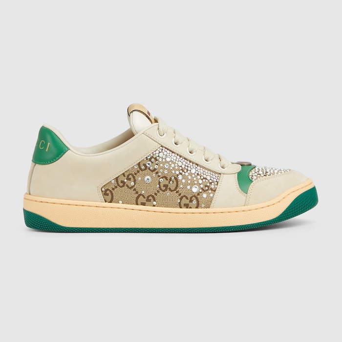 Women's GG crystal Screener sneaker in ivory leather | GUCCI® SG