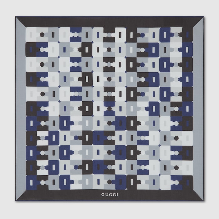 プリント コットン ハンカチ ・ダークブルー＆ブルー | GUCCI公式