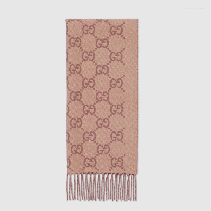 GG cashmere lamé shawl in dark brown and beige | GUCCI® US