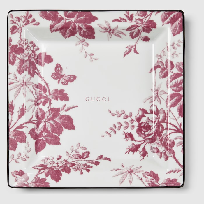 Herbarium print large trinket tray in cherry red and white | GUCCI® US