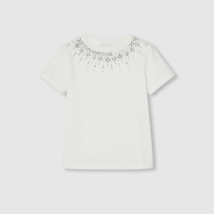 Children's embroidered cotton T-shirt in white | GUCCI® US