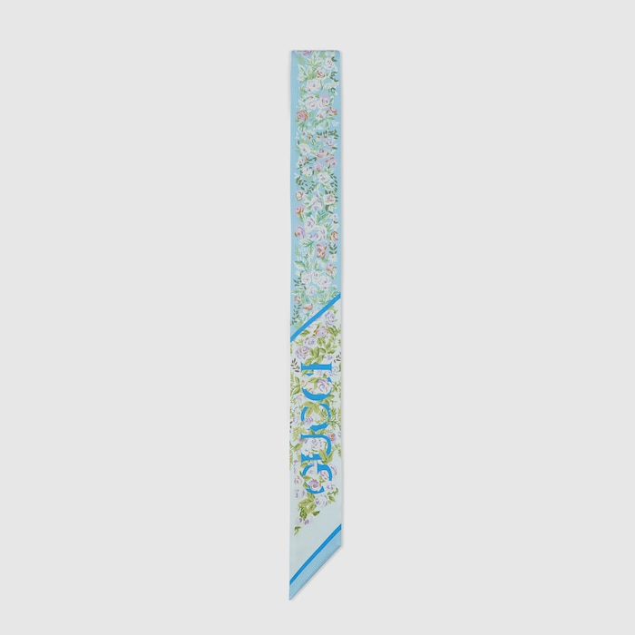 アクセサリーその他 GUCCI ANIMAL AND FLORAL PRINT SILK NECK BOW Printed silk neck bow in acquamarine and pink | GUCCI® US