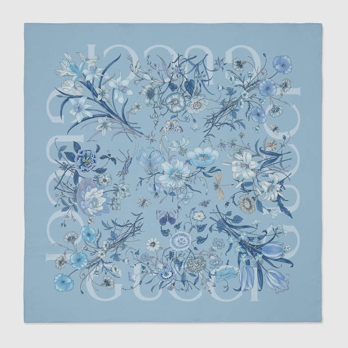 Printed silk carré in light blue | GUCCI® US
