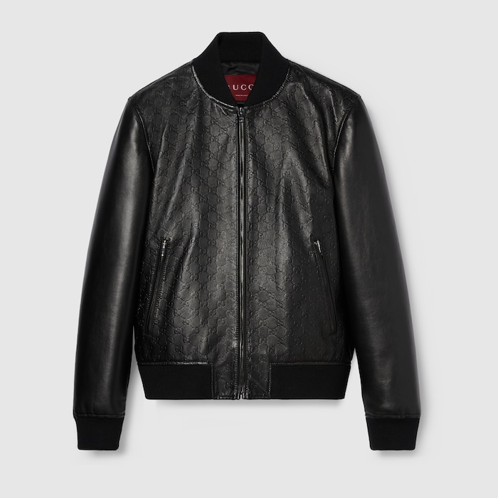 Embossed GG leather bomber jacket in black | GUCCI® CA