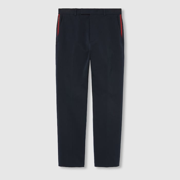 Cotton gabardine pant with Web in blue | GUCCI® US