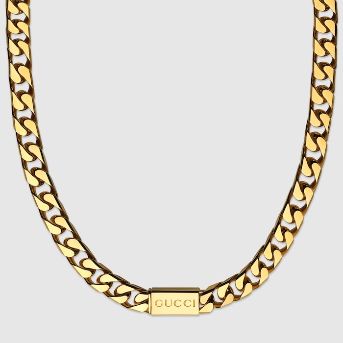 Gucci Script chain necklace in yellow gold-toned metal | GUCCI® US